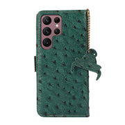 For Samsung Galaxy S24 Ultra Ostrich Pattern Genuine Leather RFID Phone Case(Green)