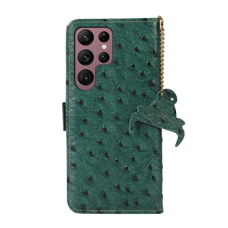 For Samsung Galaxy S24 Ultra Ostrich Pattern Genuine Leather RFID Phone Case(Green)