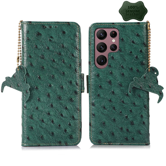 For Samsung Galaxy S24 Ultra Ostrich Pattern Genuine Leather RFID Phone Case(Green)