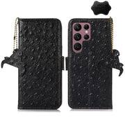 For Samsung Galaxy S24 Ultra Ostrich Pattern Genuine Leather RFID Phone Case(Black)