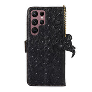 For Samsung Galaxy S24 Ultra Ostrich Pattern Genuine Leather RFID Phone Case(Black)