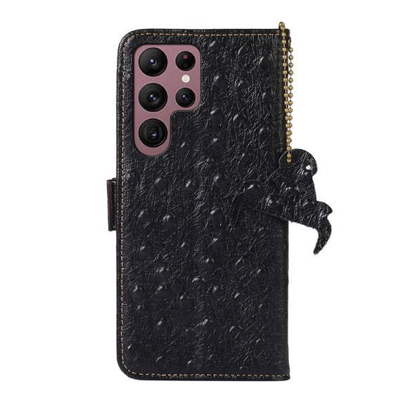 For Samsung Galaxy S24 Ultra Ostrich Pattern Genuine Leather RFID Phone Case(Black)