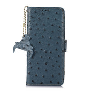 For Samsung Galaxy S24 Ultra Ostrich Pattern Genuine Leather RFID Phone Case(Blue)