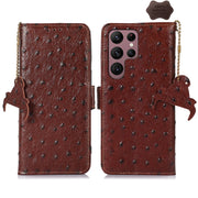 For Samsung Galaxy S24 Ultra Ostrich Pattern Genuine Leather RFID Phone Case(Coffee)