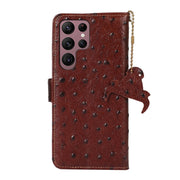 For Samsung Galaxy S24 Ultra Ostrich Pattern Genuine Leather RFID Phone Case(Coffee)
