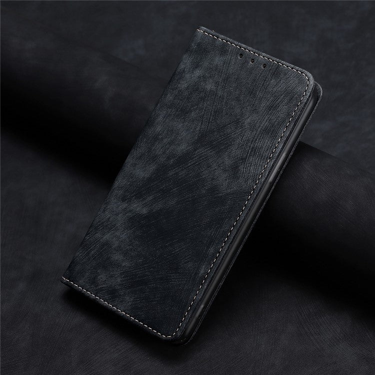 For vivo Y03 4G RFID Anti-theft Brush Magnetic Leather Phone Case(Black)