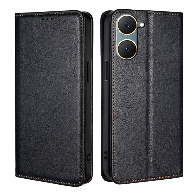 For vivo Y03 4G Gloss Oil Solid Color Magnetic Leather Phone Case(Black)