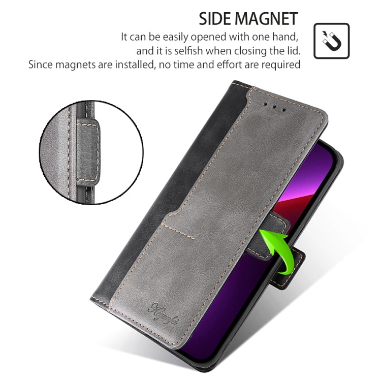 For Honor Magic6 Pro Contrast Color Side Buckle Leather Phone Case(Black + Grey)