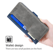 For Honor Magic6 Pro Contrast Color Side Buckle Leather Phone Case(Blue + Grey)