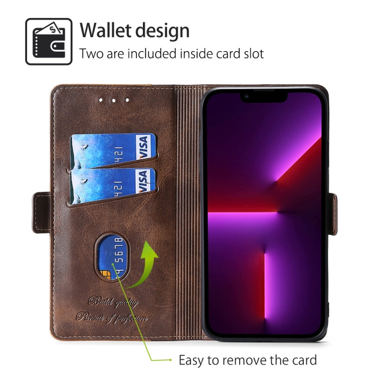 For Honor Magic6 Pro Contrast Color Side Buckle Leather Phone Case(Dark Brown + Gold)