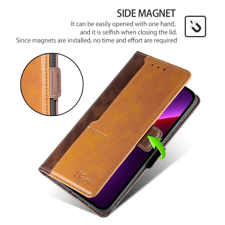 For Honor Magic6 Pro Contrast Color Side Buckle Leather Phone Case(Dark Brown + Gold)
