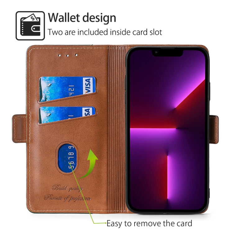 For Honor Magic6 Pro Contrast Color Side Buckle Leather Phone Case(Light Brown + Green)