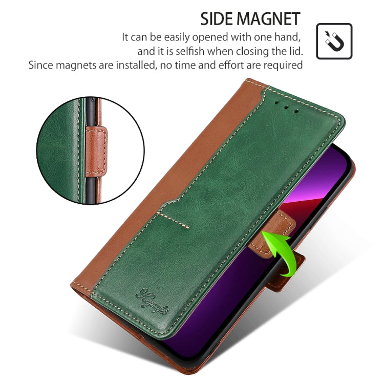 For Honor Magic6 Pro Contrast Color Side Buckle Leather Phone Case(Light Brown + Green)