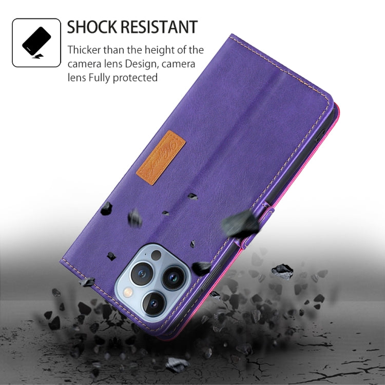 For Honor Magic6 Pro Contrast Color Side Buckle Leather Phone Case(Purple + Rose Red)