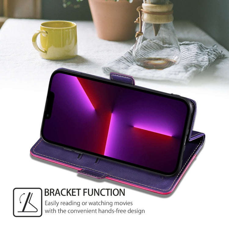 For Honor Magic6 Pro Contrast Color Side Buckle Leather Phone Case(Purple + Rose Red)