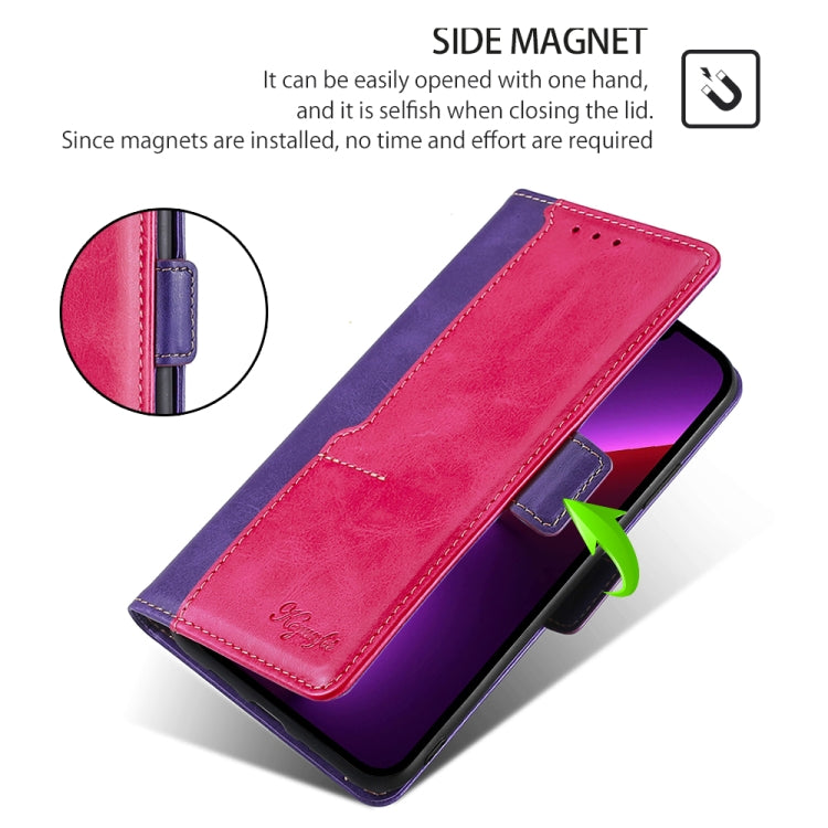 For Honor Magic6 Pro Contrast Color Side Buckle Leather Phone Case(Purple + Rose Red)