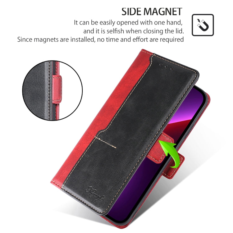 For Honor Magic6 Pro Contrast Color Side Buckle Leather Phone Case(Red + Black)