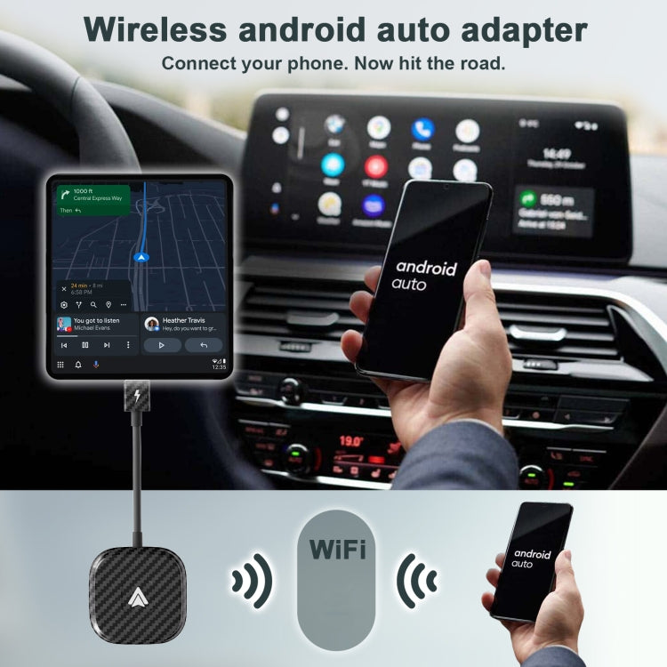 Carbon Fiber USB + USB-C / Type-C Wired to Wireless Carplay Adapter for Android(Black)