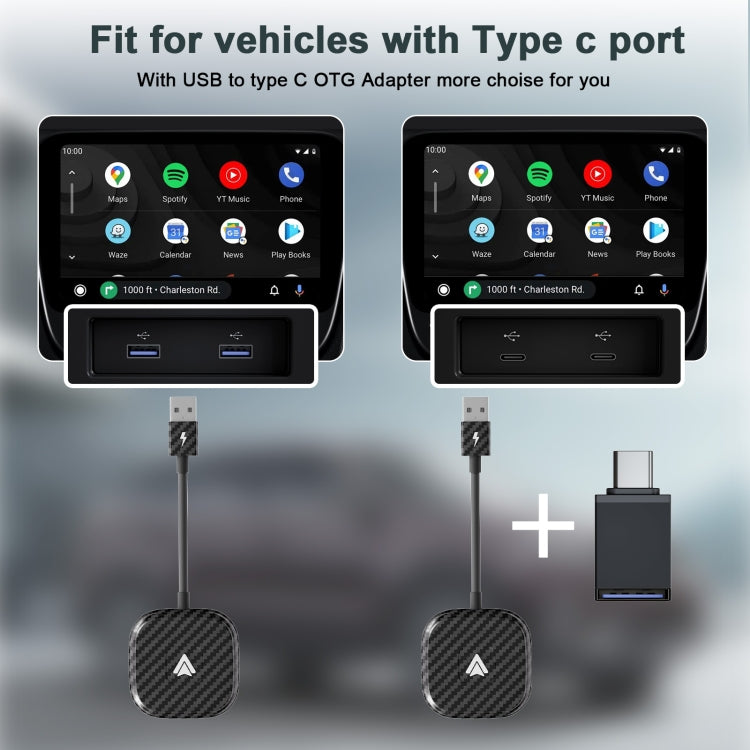 Carbon Fiber USB + USB-C / Type-C Wired to Wireless Carplay Adapter for Android(Black)