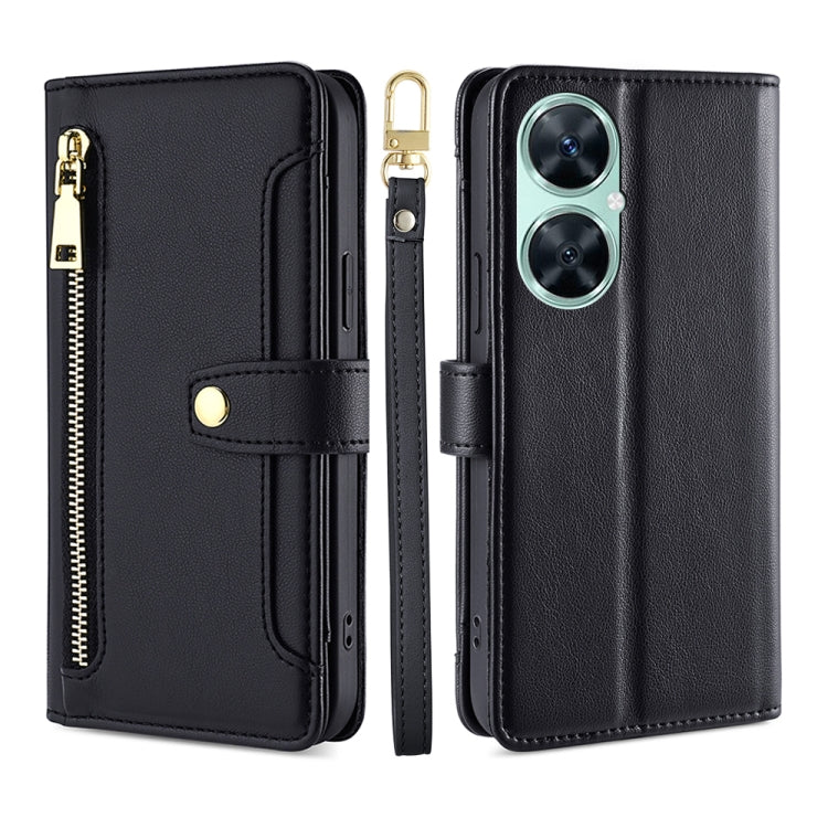 For Huawei Enjoy 60 Pro / nova 11i Lite Sheep Texture Cross-body Zipper Wallet Leather Phone Case(Black)