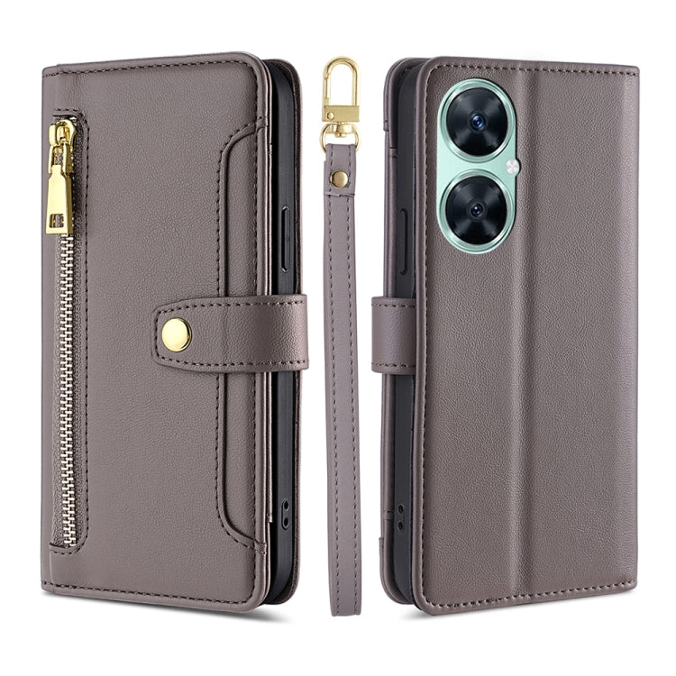 For Huawei Enjoy 60 Pro / nova 11i Lite Sheep Texture Cross-body Zipper Wallet Leather Phone Case(Grey)