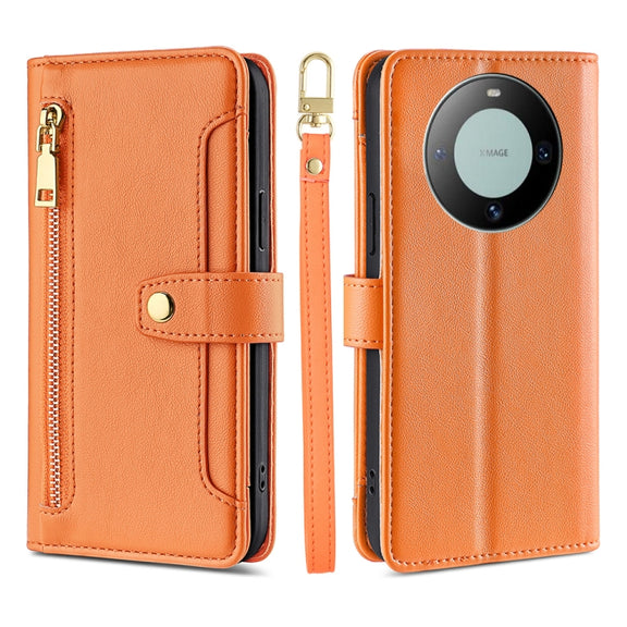 For Huawei Mate 60 Lite Sheep Texture Cross-body Zipper Wallet Leather Phone Case(Orange)