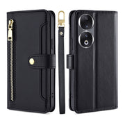 For Honor 90 5G Sheep Texture Cross-body Zipper Wallet Leather Phone Case(Black)