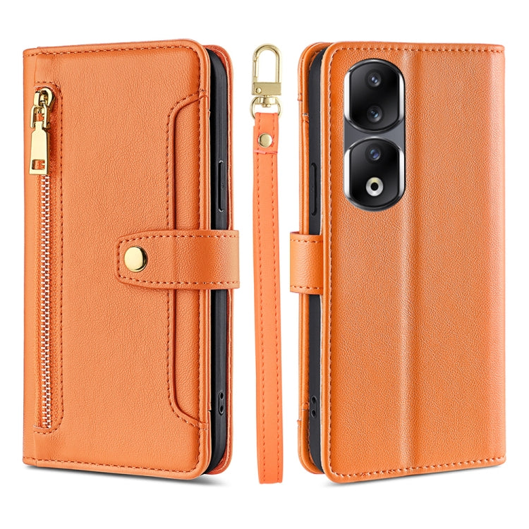 For Honor 90 Pro 5G Sheep Texture Cross-body Zipper Wallet Leather Phone Case(Orange)