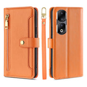 For Honor 90 Pro 5G Sheep Texture Cross-body Zipper Wallet Leather Phone Case(Orange)