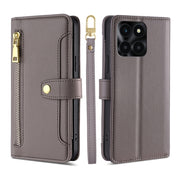 For Honor X6a 4G Sheep Texture Cross-body Zipper Wallet Leather Phone Case(Grey)
