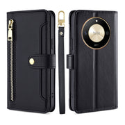 For Honor X50 5G Sheep Texture Cross-body Zipper Wallet Leather Phone Case(Black)