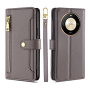 For Honor X50 5G Sheep Texture Cross-body Zipper Wallet Leather Phone Case(Grey)