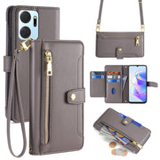 For Honor X7a Sheep Texture Cross-body Zipper Wallet Leather Phone Case(Grey)
