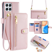 For Honor X8 Sheep Texture Cross-body Zipper Wallet Leather Phone Case(Pink)