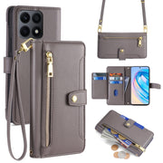 For Honor X8a Sheep Texture Cross-body Zipper Wallet Leather Phone Case(Grey)