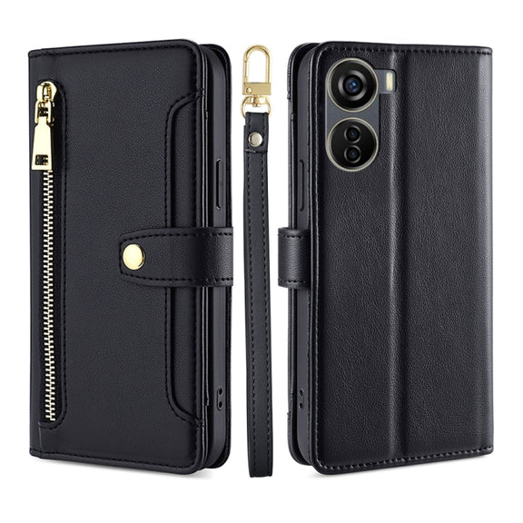 For ZTE Axon 40 Lite Sheep Texture Cross-body Zipper Wallet Leather Phone Case(Black)