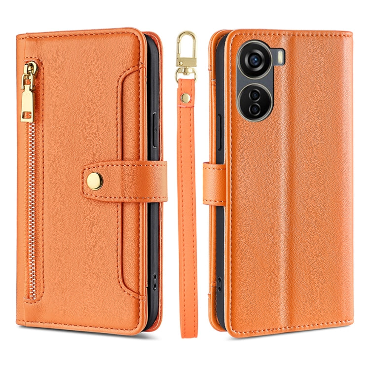 For ZTE Axon 40 Lite Sheep Texture Cross-body Zipper Wallet Leather Phone Case(Orange)