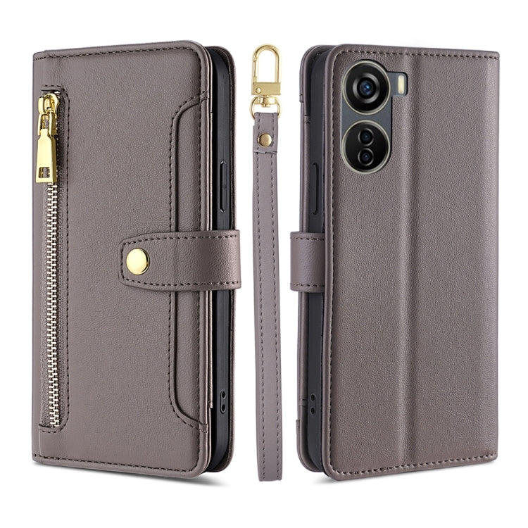 For ZTE Axon 40 Lite Sheep Texture Cross-body Zipper Wallet Leather Phone Case(Grey)