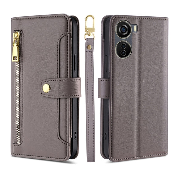 For ZTE Axon 40 Lite Sheep Texture Cross-body Zipper Wallet Leather Phone Case(Grey)