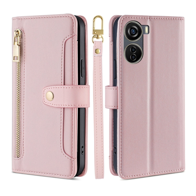 For ZTE Axon 40 Lite Sheep Texture Cross-body Zipper Wallet Leather Phone Case(Pink)