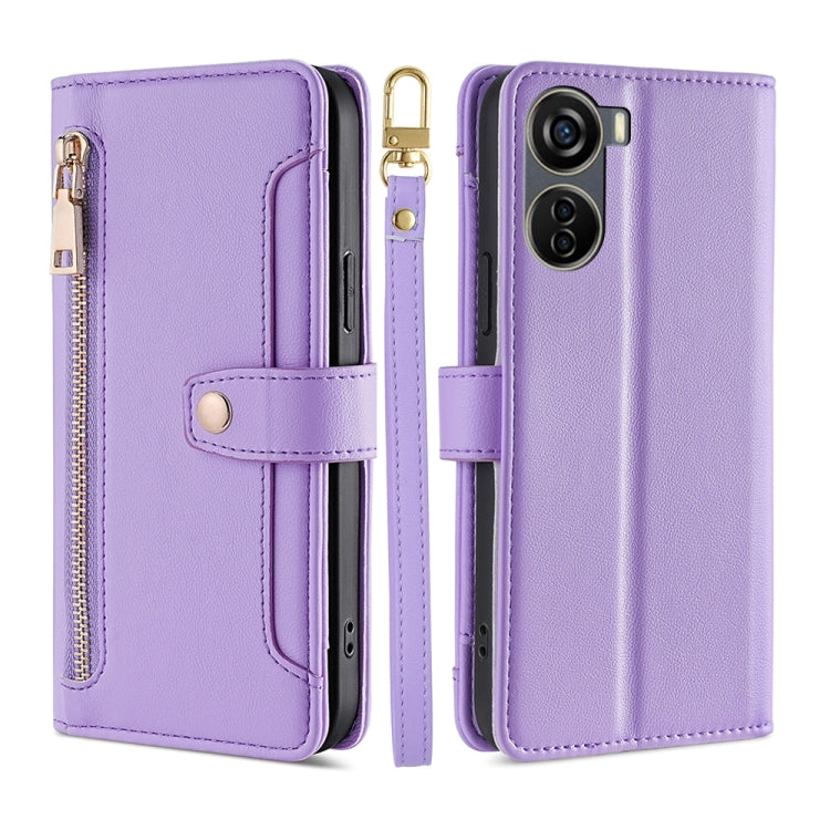 For ZTE Axon 40 Lite Sheep Texture Cross-body Zipper Wallet Leather Phone Case(Purple)