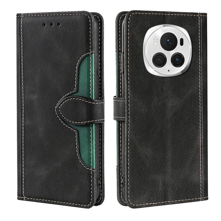 For Honor Magic6 Pro 5G Skin Feel Magnetic Buckle Leather Phone Case(Black)