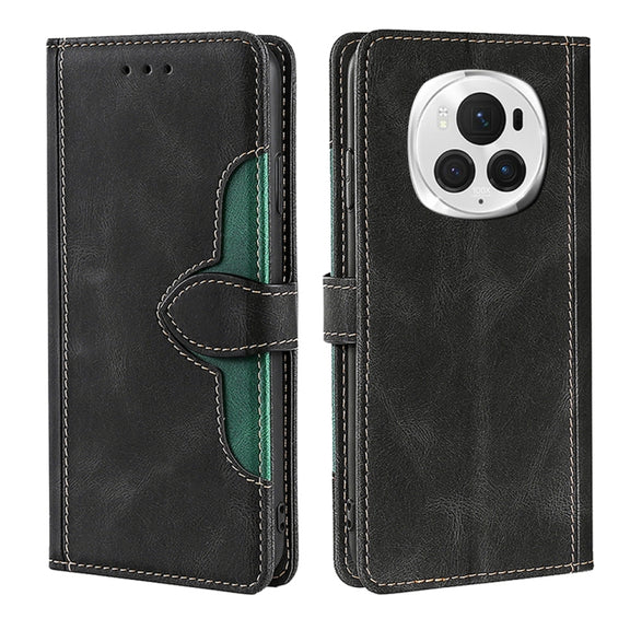 For Honor Magic6 Pro 5G Skin Feel Magnetic Buckle Leather Phone Case(Black)