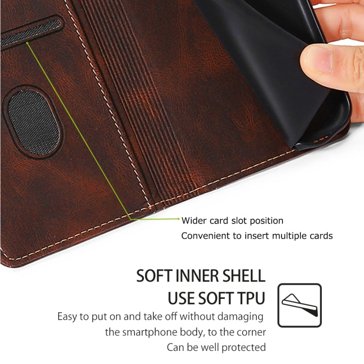 For Honor Magic6 Pro 5G Skin Feel Magnetic Buckle Leather Phone Case(Brown)