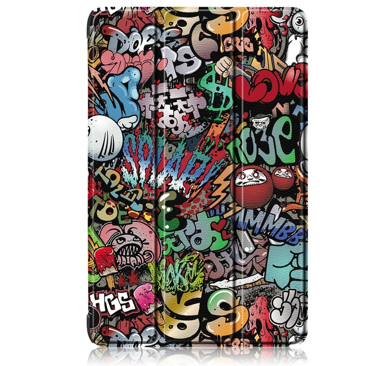 For Samsung Galaxy Tab S9 Ultra Custer Painted 3-Fold Holder Smart Leather Tablet Case(Graffiti)