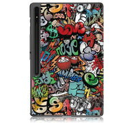 For Samsung Galaxy Tab S9 Ultra Custer Painted 3-Fold Holder Smart Leather Tablet Case(Graffiti)