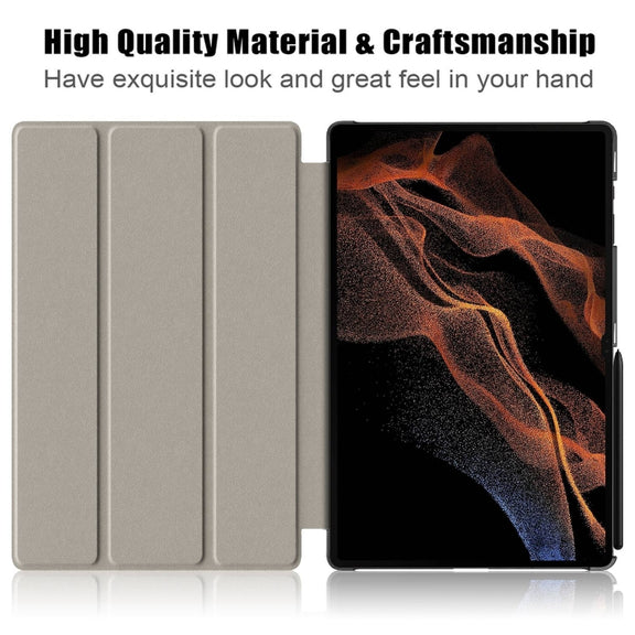 For Samsung Galaxy Tab S9 Ultra Custer Painted 3-Fold Holder Smart Leather Tablet Case(Graffiti)
