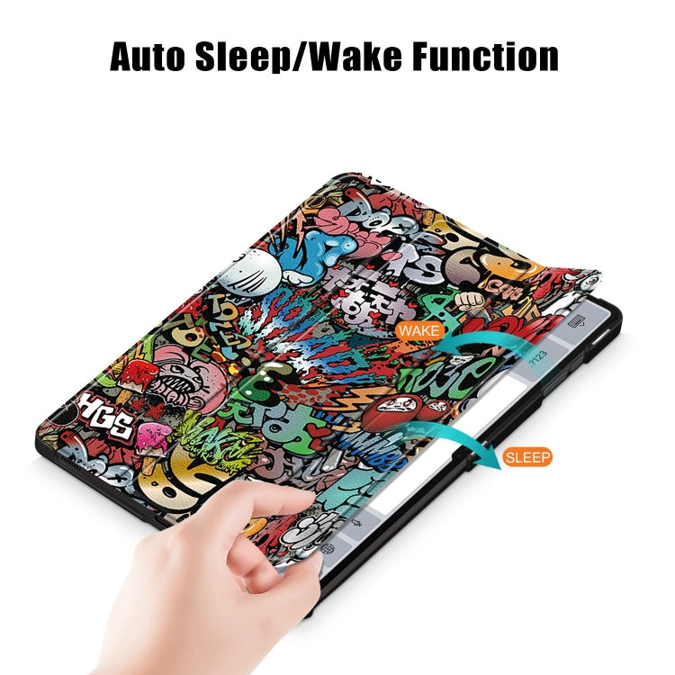 For Samsung Galaxy Tab S9 Ultra Custer Painted 3-Fold Holder Smart Leather Tablet Case(Graffiti)