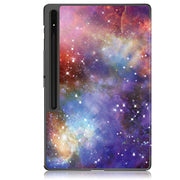 For Samsung Galaxy Tab S9 Ultra Custer Painted 3-Fold Holder Smart Leather Tablet Case(Milky Way Nebula)