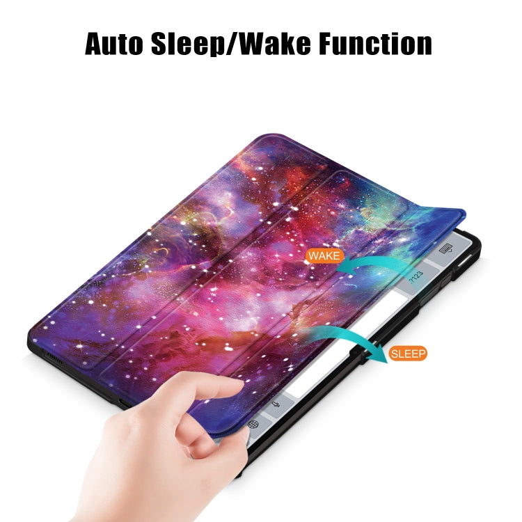 For Samsung Galaxy Tab S9 Ultra Custer Painted 3-Fold Holder Smart Leather Tablet Case(Milky Way Nebula)